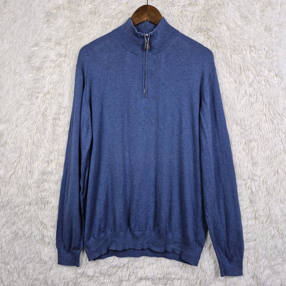 Charles Tyrwhitt Blue Cotton Cashmere Quarter Zip Sweater Mens XL Preppy
